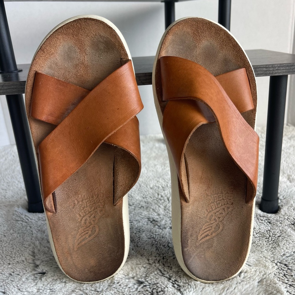 Ancient Greek Sandals Thais Comfort Tan Leather Slip On Slide Women’s 38 US 7.5